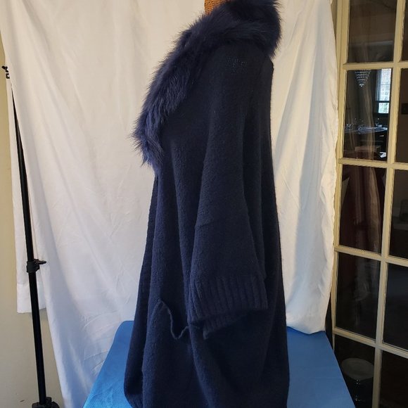 Ladies CAPSULE Batwing Cardigan w/Detachable Faux Fur Collar in Blue - 24/26 - Picture 2 of 6